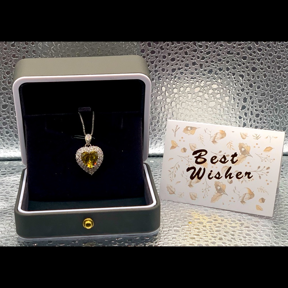 Yellow Topaz birthstone heart necklace (November)